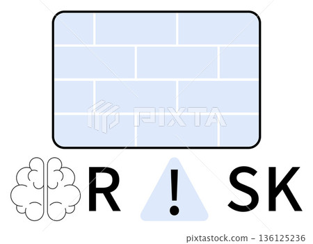 Risk management, decision-making, problem-solving, awareness, security, obstacles. A brain, wall and exclamation mark form the word RISK. Risk management and decision-making visualization Risk management, decision-making, problem-solving, awareness, security, obstacles. A brain, wall and exclamation mark form the word RISK. Risk management and decision-making visualization 136125236