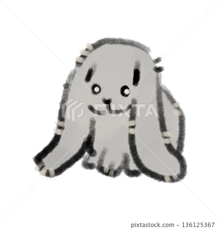 Watercolor illustration of a baby lop-eared rabbit sitting facing forward. Perfect for pet introductions and animal welfare illustrations. 136125367