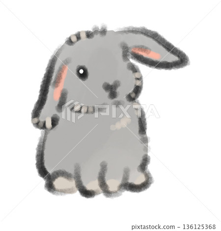 Watercolor illustration of a baby lop-eared rabbit standing sideways. Perfect for pet diary or pet column illustrations. 136125368
