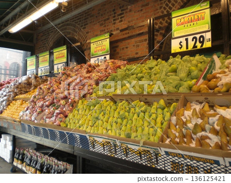 超市樓層，擺放著琳瑯滿目的新鮮水果（進口）。 136125421