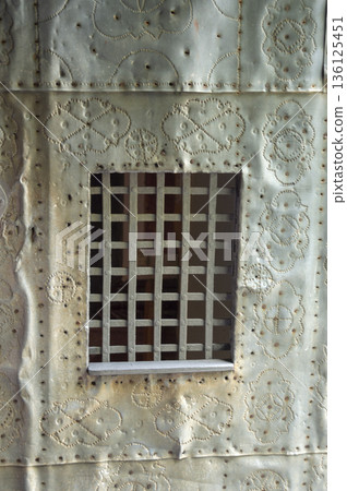 window in metal front door with rivets window in metal front door with rivets 136125451