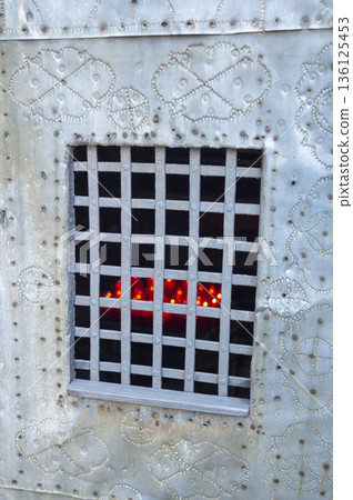 window in metal front door with rivets window in metal front door with rivets 136125453