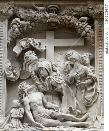 Lamentation of Christ Architectural details from the external walls of St Stephen's Cathedral in Vienna, Austria Lamentation of Christ Architectural details from the external walls of St Stephen's Cathedral in Vienna, Austria 136125467