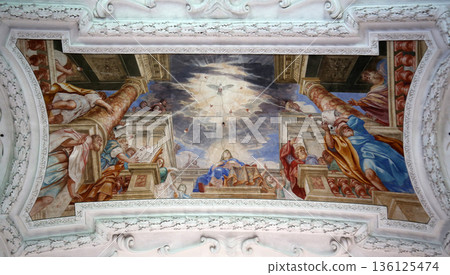 Pentecost, beautiful religious fresco in Benediktbeuern, Germany 136125474