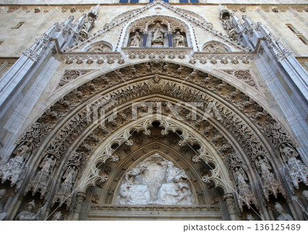 Portal of Zagreb Cathedral dedicated to the Assumption of Mary in Zagreb, Croatia  136125489
