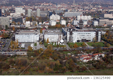 Croatian National Radio and Television Building of and the city of Zagreb in the background Croatian National Radio and Television Building of and the city of Zagreb in the background 136125490