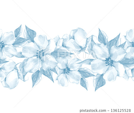 Watercolor blue floral seamless border isolated Watercolor blue floral seamless border isolated 136125528
