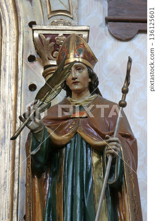 Saint Blaise, statue on the Saint Anthony of Padua altar in the Church of Saint Barbara in Carevdar, Croatia Saint Blaise, statue on the Saint Anthony of Padua altar in the Church of Saint Barbara in Carevdar, Croatia 136125601