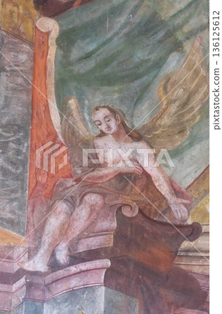 Angel, fresco in the Church of All Saints in Sesvete, Croatia 136125612