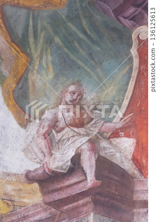 Angel, fresco in the Church of All Saints in Sesvete, Croatia 136125613