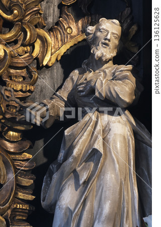 Saint Peter, statue in the chapel of Our Lady of the Kamenita vrata (Stone Gate) in Zagreb, Croatia 136125628