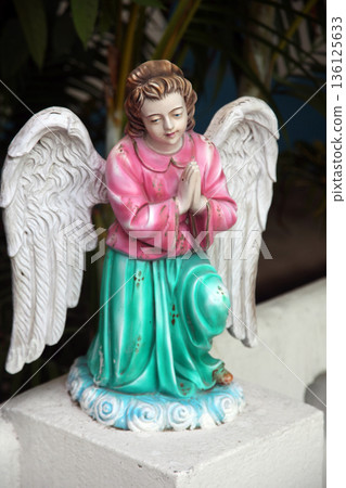 Angel, tomb of the Croatian Jesuit missionary Ante Gabric behind the Catholic Church in Kumrokhali, West Bengal, India Angel, tomb of the Croatian Jesuit missionary Ante Gabric behind the Catholic Church in Kumrokhali, West Bengal, India 136125633