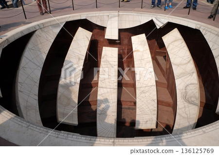 Detail of the Jai Prakash Yantra, a sundial which measures altitudes, azimuths, hour angles and declinations in the Jantar Mantar. Jaipur, Rajasthan, India 136125769