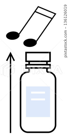 Music therapy, healthcare innovation, therapeutic treatments, creativity, sound health connection, medication and art fusion. Pill bottle with floating musical notes above. Music therapy 136126019