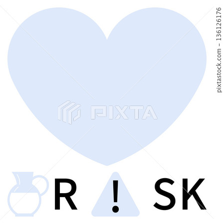 Financial risk, caution messages, healthcare risks, safety hazards, emotional vulnerability, conceptual design. Visual of a heart, broken vase icon and warning exclamation mark. Financial risk 136126176