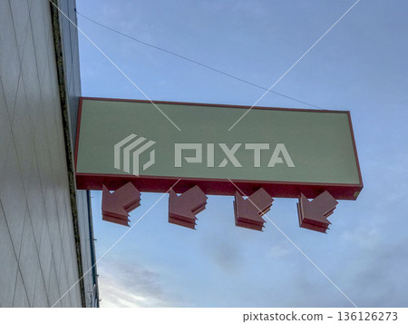 white illuminated sign with red indicator arrows white illuminated sign with red indicator arrows 136126273