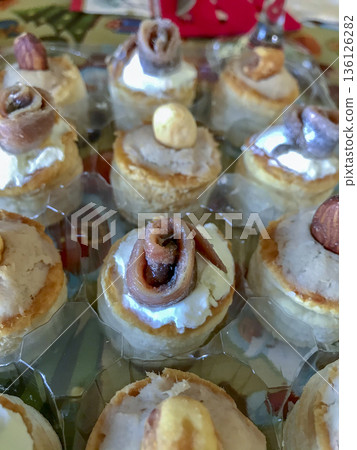puff pastry appetizers made with various ingredients puff pastry appetizers made with various ingredients 136126282