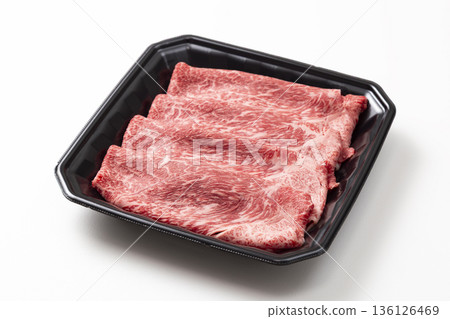 Japanese Black Beef Loin (for Sukiyaki) on a white background Japanese Black Beef Loin (for Sukiyaki) on a white background 136126469