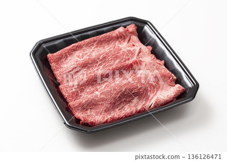Japanese Black Beef Loin (for Sukiyaki) on a white background 136126471