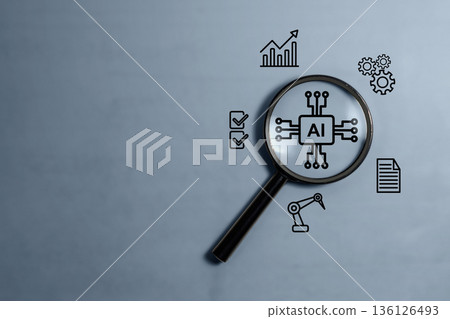 Visionary Intelligence: Magnifying the Future of Workflow. AI Business Assistant concept. Technology and Innovation. High quality photo 136126493