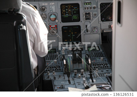 image of the interior of the cabin of a passenger plane 136126531