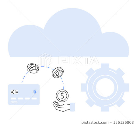 Digital payment, cloud technology, FinTech, currency exchange, online transactions, automation. Credit card, coins hand gear and cloud elements . Digital payment and cloud technology concepts Digital payment, cloud technology, FinTech, currency exchange, online transactions, automation. Credit card, coins hand gear and cloud elements . Digital payment and cloud technology concepts 136126808