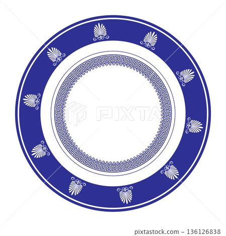 European porcelain plate. Vintage elegant Round frame with pattern in the style of Baroque. Border Ancient Greece, Roman Empire pattern. For circle ceramic, textile, porcelain, plate, embroidery European porcelain plate. Vintage elegant Round frame with pattern in the style of Baroque. Border Ancient Greece, Roman Empire pattern. For circle ceramic, textile, porcelain, plate, embroidery 136126838