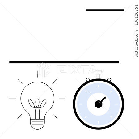Creativity, productivity, innovation, time management, brainstorming, efficiency. A light bulb and stopwatch over a minimal backdrop. Creativity and productivity concept emphasizing innovation Creativity, productivity, innovation, time management, brainstorming, efficiency. A light bulb and stopwatch over a minimal backdrop. Creativity and productivity concept emphasizing innovation 136126851