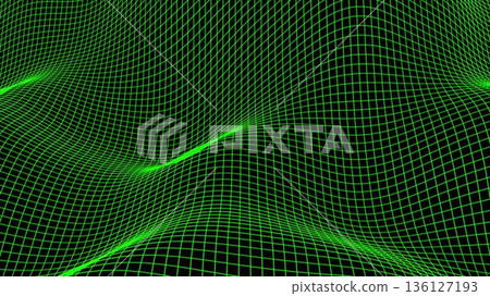 Wireframe landscape waves. Computer generated 3d render 136127193