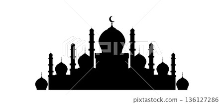 Isolated Mosque Silhouette on White Background for Islamic Design Isolated Mosque Silhouette on White Background for Islamic Design 136127286