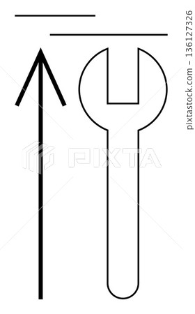 Engineering, repair, optimization, technical direction, tools, mechanical systems. Abstract arrow pointing upward with a wrench symbol. Engineering and repair concept for innovation and maintenance Engineering, repair, optimization, technical direction, tools, mechanical systems. Abstract arrow pointing upward with a wrench symbol. Engineering and repair concept for innovation and maintenance 136127326