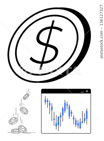 Investment strategies, finance management, stock trading, economic growth, cryptocurrency, financial analytics. Dollar sign, coins stock market chart. Investment strategies and finance management Investment strategies, finance management, stock trading, economic growth, cryptocurrency, financial analytics. Dollar sign, coins stock market chart. Investment strategies and finance management 136127327