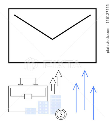 Email services, financial growth, business strategy, investment, professional communication, corporate success. ion of an envelope, briefcase rising arrows and graphs. Financial growth Email services, financial growth, business strategy, investment, professional communication, corporate success. ion of an envelope, briefcase rising arrows and graphs. Financial growth 136127333