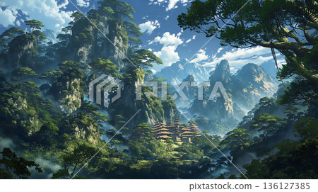 崎嶇的山脈和寺廟 136127385