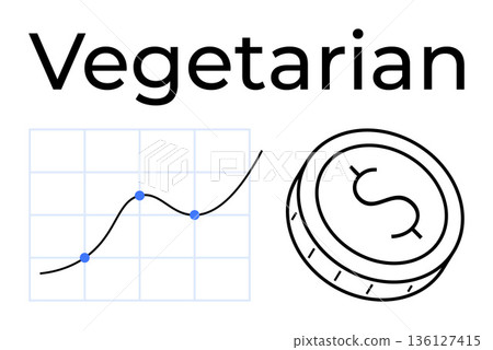 Vegetarianism, economy, sustainability, lifestyle choices, diet trends, environmental impact. Graph growth trend and dollar symbol. Vegetarianism and economy conceptual visualization Vegetarianism, economy, sustainability, lifestyle choices, diet trends, environmental impact. Graph growth trend and dollar symbol. Vegetarianism and economy conceptual visualization 136127415