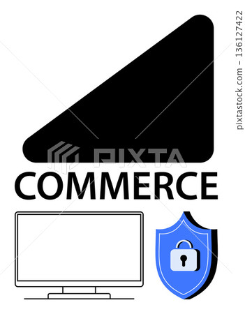 E-commerce, cybersecurity, online protection, data privacy, internet safety, digital business. Computer monitor with lock shield icon. E-commerce and cybersecurity 136127422