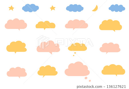 Cute cloud-shaped speech bubble, moon and star material set Cute cloud-shaped speech bubble, moon and star material set 136127621