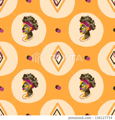 African polka dot pattern with beautiful woman portrait African polka dot pattern with beautiful woman portrait 136127734