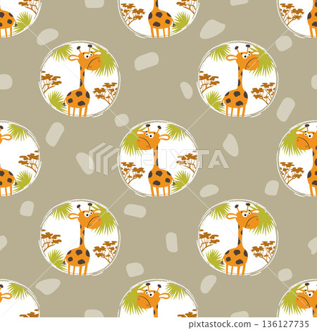 Seamless polka dot pattern with funny giraffes. Baby print Seamless polka dot pattern with funny giraffes. Baby print 136127735