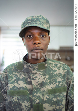 Confident Female Soldier Posing for a Portrait 136127855