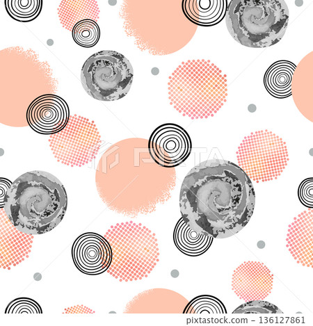 Seamless abstract vector dotted pattern with pink and black circles 136127861