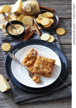 finnish rutabaga bake on a white plate 136127867