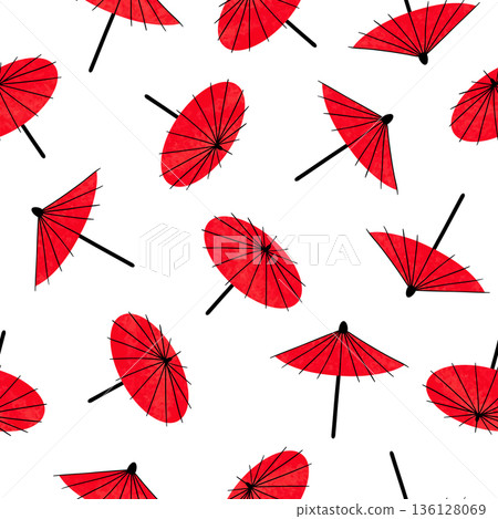 Seamless Japanese red umbrella pattern. Vector Illustration Seamless Japanese red umbrella pattern. Vector Illustration 136128069