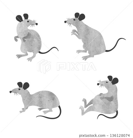 Set of cute little rats. Vector watercolor mouse collection 136128074