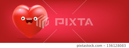 Funny 3D heart monster character on red background, horizontal banner with space for Valentine s Day sale and kids promo. Creative banner with blank space for text, perfect for humorous Valentine s Funny 3D heart monster character on red background, horizontal banner with space for Valentine s Day sale and kids promo. Creative banner with blank space for text, perfect for humorous Valentine s 136128083