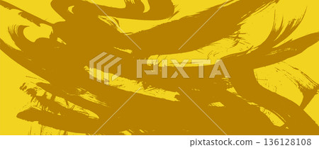 Abstract bright mustard yellow and brown textured distressed painted bold brush strokes background. Grunge retro paintbrush stroke smear with spray texture for banner, surface, poster design Abstract bright mustard yellow and brown textured distressed painted bold brush strokes background. Grunge retro paintbrush stroke smear with spray texture for banner, surface, poster design 136128108