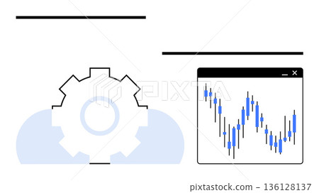 Technology, finance, stock market, data analysis, automation, progress. A gear with a cloud and a stock market chart window shows analytics and automation. Technology and finance design concept Technology, finance, stock market, data analysis, automation, progress. A gear with a cloud and a stock market chart window shows analytics and automation. Technology and finance design concept 136128137