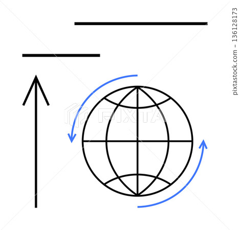 Digital transformation, global networking, international trade, data exchange, navigation, communication. A globe with arrows movement. Global networking and data exchange concept Digital transformation, global networking, international trade, data exchange, navigation, communication. A globe with arrows movement. Global networking and data exchange concept 136128173