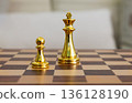 golden chess pieces, king and pawn, close-up 136128190