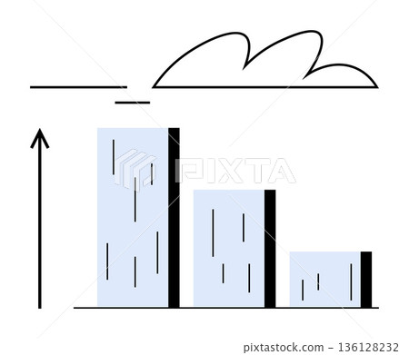 Business growth, progress, data visualization, analysis, trends, success. Minimalist bar chart with an upward arrow and cloud in the background. Growth and data visualization Business growth, progress, data visualization, analysis, trends, success. Minimalist bar chart with an upward arrow and cloud in the background. Growth and data visualization 136128232